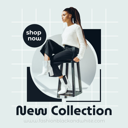 Platilla de diseño New Fashion Collection with Elegant Woman on Chair Instagram