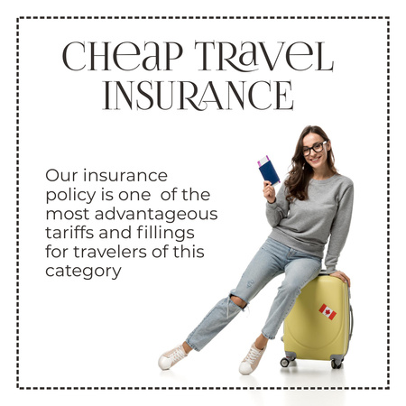 Modèle de visuel Young Woman with Ticket for Travel Insurance Promotion - Instagram
