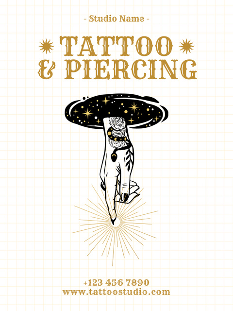 Creative Tattoos And Piercing Offer In Studio Poster US Πρότυπο σχεδίασης