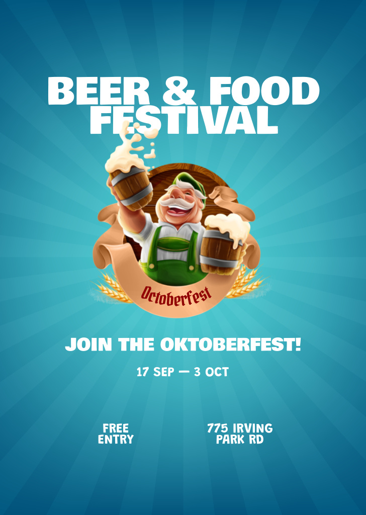 Oktoberfest Celebration Announcement With Beer And Food Postcard A6 Vertical Design Template