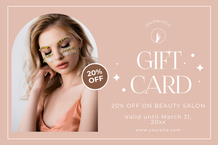 Beauty Salon Ad with Woman in Creative Makeup Gift Certificate Design Template