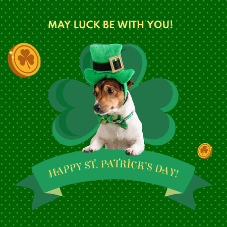 Plantilla de diseño de Deseos de suerte para el día de San Patricio con cachorro Animated Post 