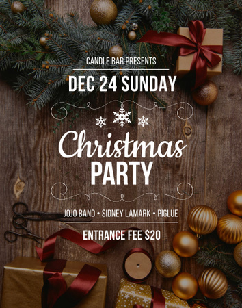 Christmas Party invitation with Garland and Tree frame Poster 22x28in Design Template