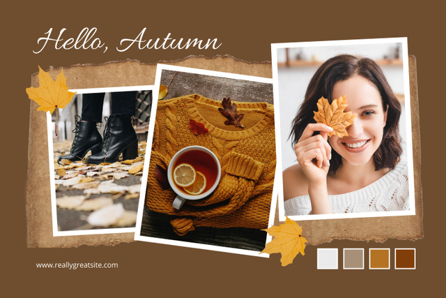 Greeting Autumn With Atmospheric Beverage And Clothes Mood Board Modelo de Design