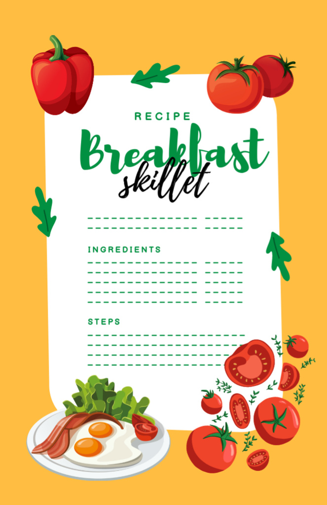 Breakfast Skillet Cooking Steps Recipe Card – шаблон для дизайна