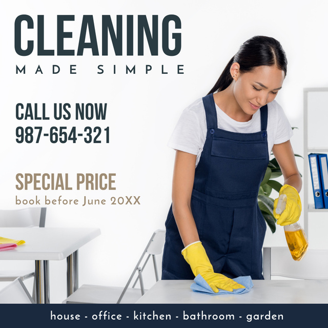Trustworthy Cleaning Service Ad with Girl in Yellow Gloved Instagram Design Template