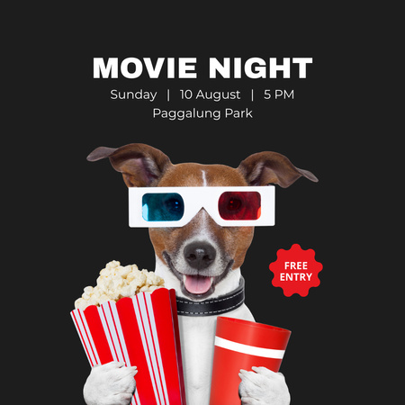Invitation to Movie Night with Dog Instagram Design Template