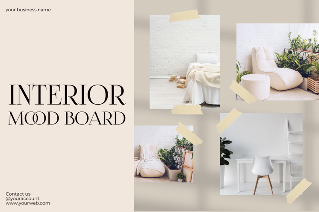 Neutral Light Interior Photos on Sticky Tape Mood Board – шаблон для дизайна