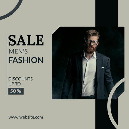Male Clothes Sale Ad with Businessman in Grey Instagram tervezősablon
