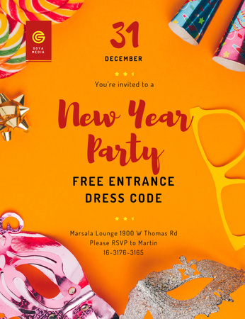 New Year Party With Shiny Decorations Invitation 13.9x10.7cm Design Template