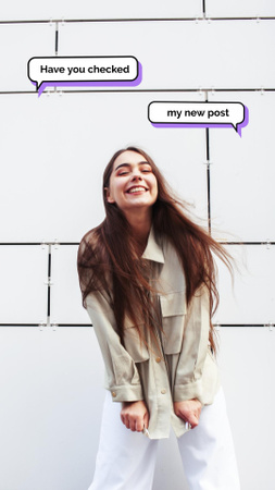 garota sorridente com blog mensagens Instagram Video Story Modelo de Design