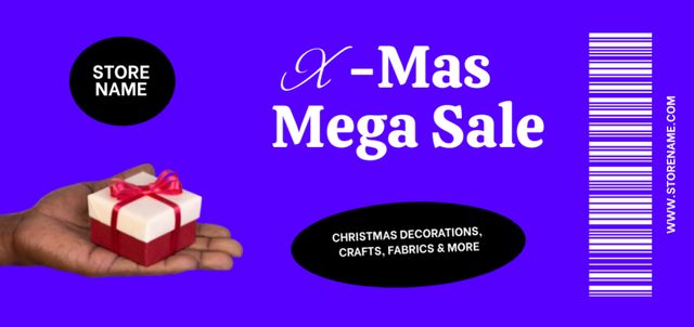 Christmas Mega Sale Announcement With Gift In Blue Coupon Din Large Design Template