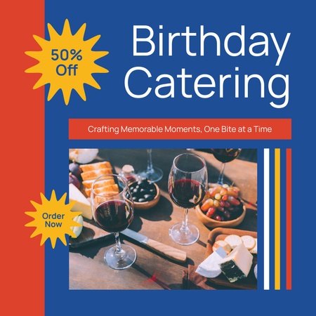 Designvorlage Geburtstags-Catering-Service mit festlichem Essen auf dem Tisch für Instagram