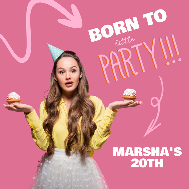 Birthday Party Announcement with Young Woman Instagram Πρότυπο σχεδίασης