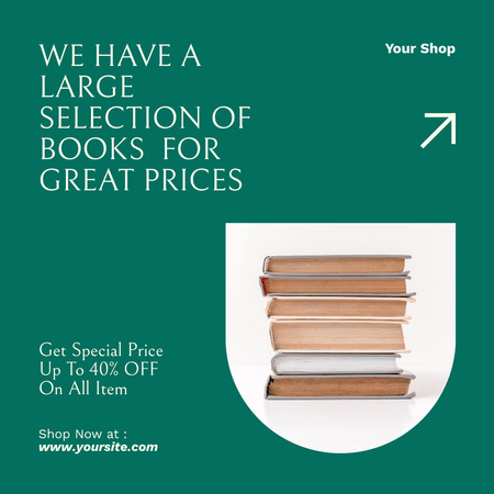 Ontwerpsjabloon van Instagram van Book Special Sale Announcement with Stack of Books
