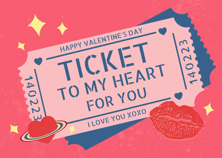 Ticket to Heart for Valentine's Day Card Design Template