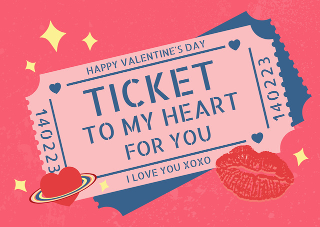 Ticket to Heart for Valentine's Day Card Tasarım Şablonu