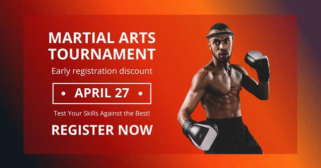 Martial Arts Tournament Ad with Confident Fighter Facebook AD Design Template