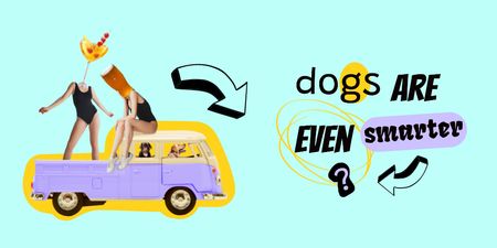 Crazy Illustration with Dogs driving Vintage Car Twitterデザインテンプレート