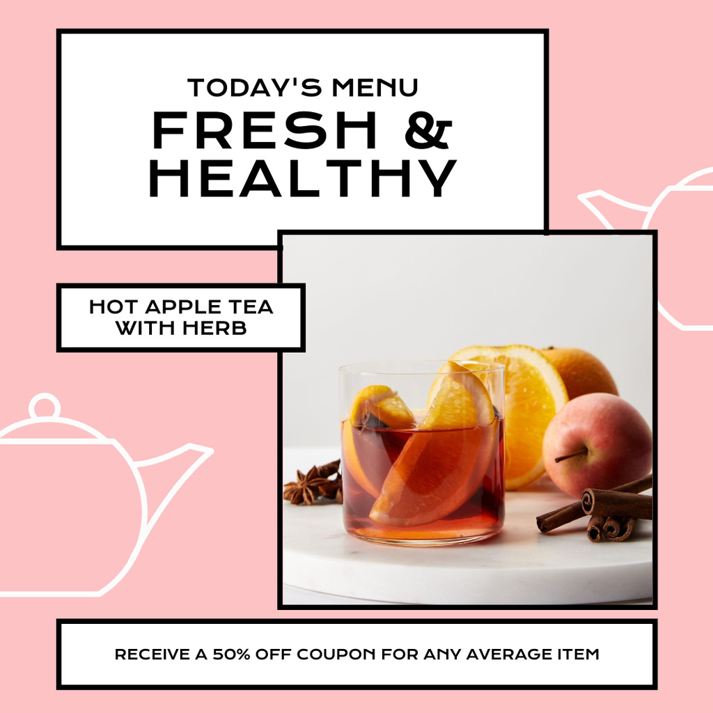 Ontwerpsjabloon van Instagram AD van Offer of Fresh and Healthy Hot Apple Tea with Herb