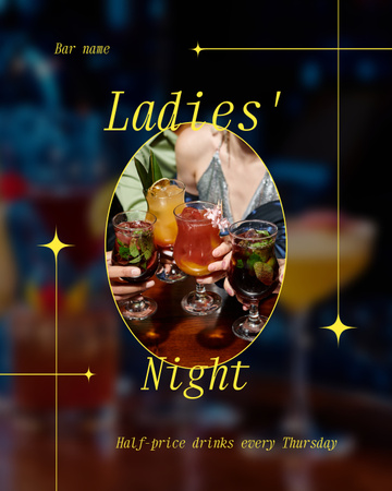 Modèle de visuel Lady's Night avec des cocktails de fête vifs - Instagram Post Vertical