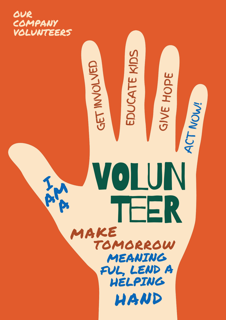 Designvorlage Volunteering Motivation during War in Ukraine with Hand in Orange für Poster