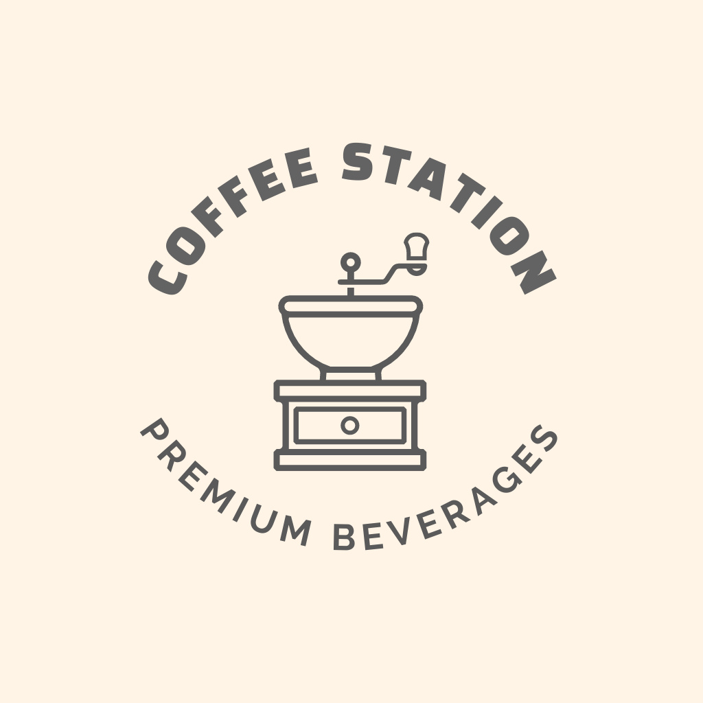 Coffee Station With Premium Drinks Ad and Coffee Grinder Logo Design Template