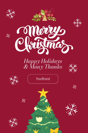 Christmas and New Year Cheers with Cute Decorated Tree Postcard 4x6in Vertical Design Template