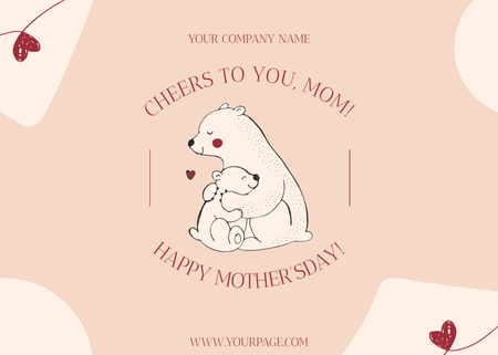 Mother's Day Holiday Greeting with Adorable Bears Postcard 5x7in Tasarım Şablonu