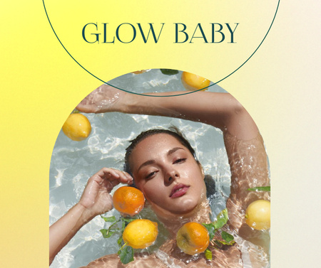 Ontwerpsjabloon van Facebook van Lingerie Ad with Beautiful Woman in Pool with Lemons