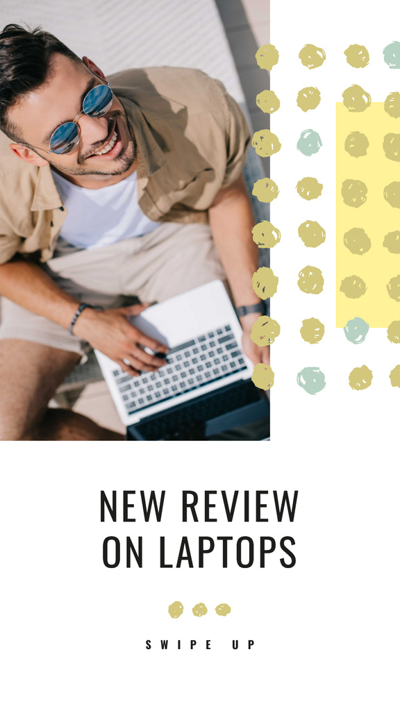 Laptops Review Ad with Smiling Programmer Instagram Story Design Template