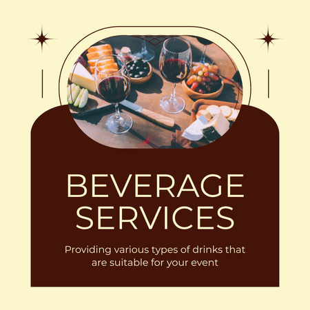 Designvorlage Getränke-Catering-Service mit Weingläsern auf dem Tisch für Instagram