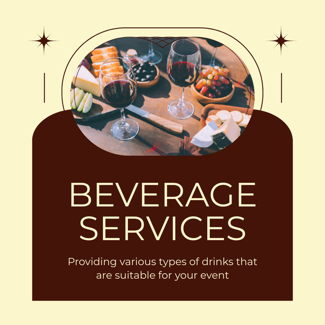 Beverage Catering Services with Wineglasses on Table Instagramデザインテンプレート