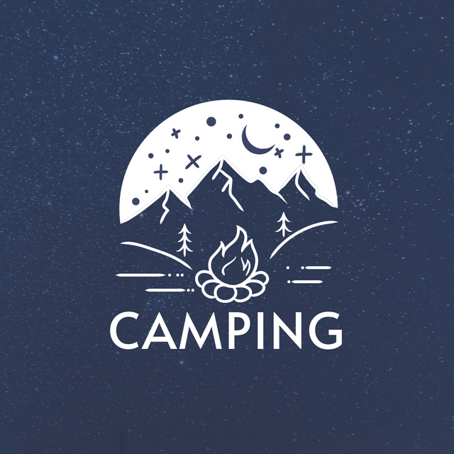 Advertising Camping in Mountains with Bonfire Logo Design Template