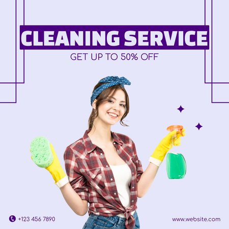 Cleaning Services Ad with Girl in Yellow Gloves Instagram AD Design Template