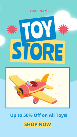Plantilla de diseño de Descuento en todos los juguetes con avión para niños. Instagram Video Story 