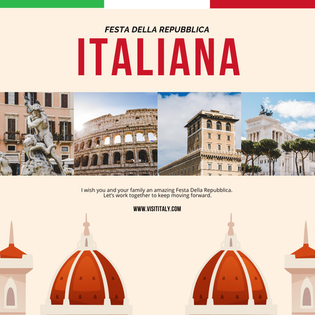 Modèle de visuel Annonce de célébration de la fête de la République en Italie avec la vieille ville - Instagram