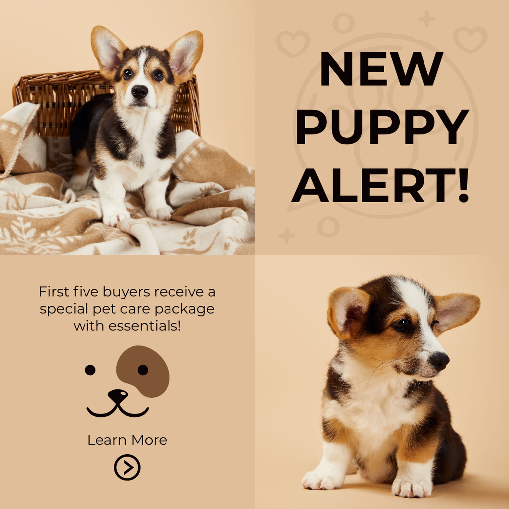 Designvorlage Cute Puppies Sale Offer on Beige für Instagram AD