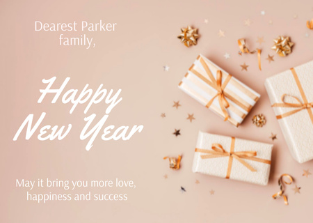 Cute New Year Greeting with Presents Card Design Template