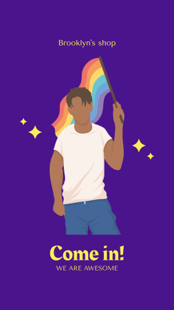 Ontwerpsjabloon van Instagram Video Story van LGBT-winkeladvertentie met man met vlag