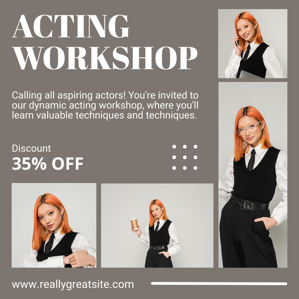 Plantilla de diseño de Discount on Visiting Acting Workshop Instagram AD 