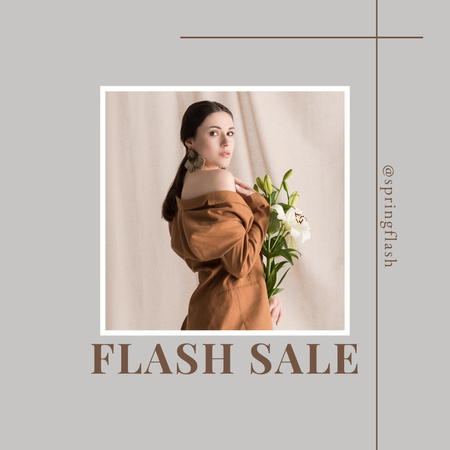 Designvorlage Flash Sale Ankündigung mit Frau mit Blumen für Instagram