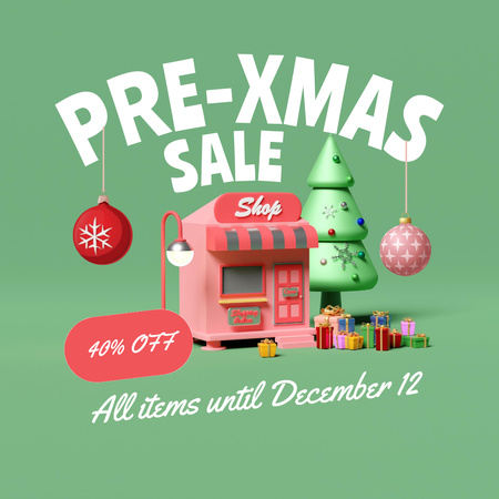 Pre-Christmas Sale Announcement with Cute Illustration Instagram Design Template