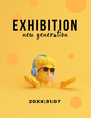 Exhibition announcement with funny sculpture Flyer 8.5x11in Design Template