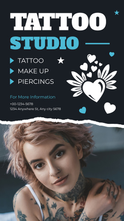 Plantilla de diseño de Oferta de servicios de tatuaje y maquillaje en estudio Instagram Story 
