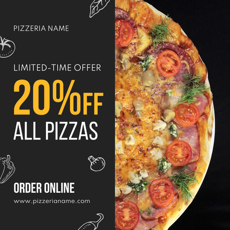 Modèle de visuel Savourez une pizza avec réduction dans une pizzeria et commandez en ligne - Animated Post
