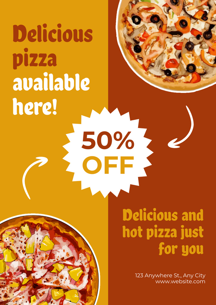 Plantilla de diseño de Offer Discount on Delicious Pizza with Olives and Sausage Poster 
