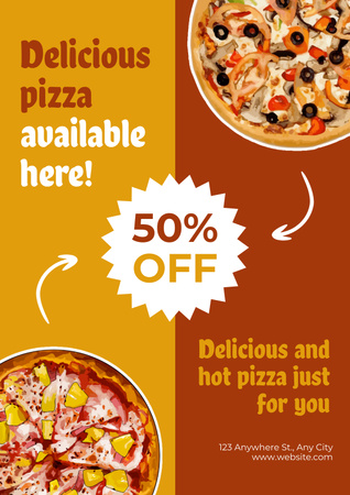 Offer Discount on Delicious Pizza with Olives and Sausage Poster Design Template