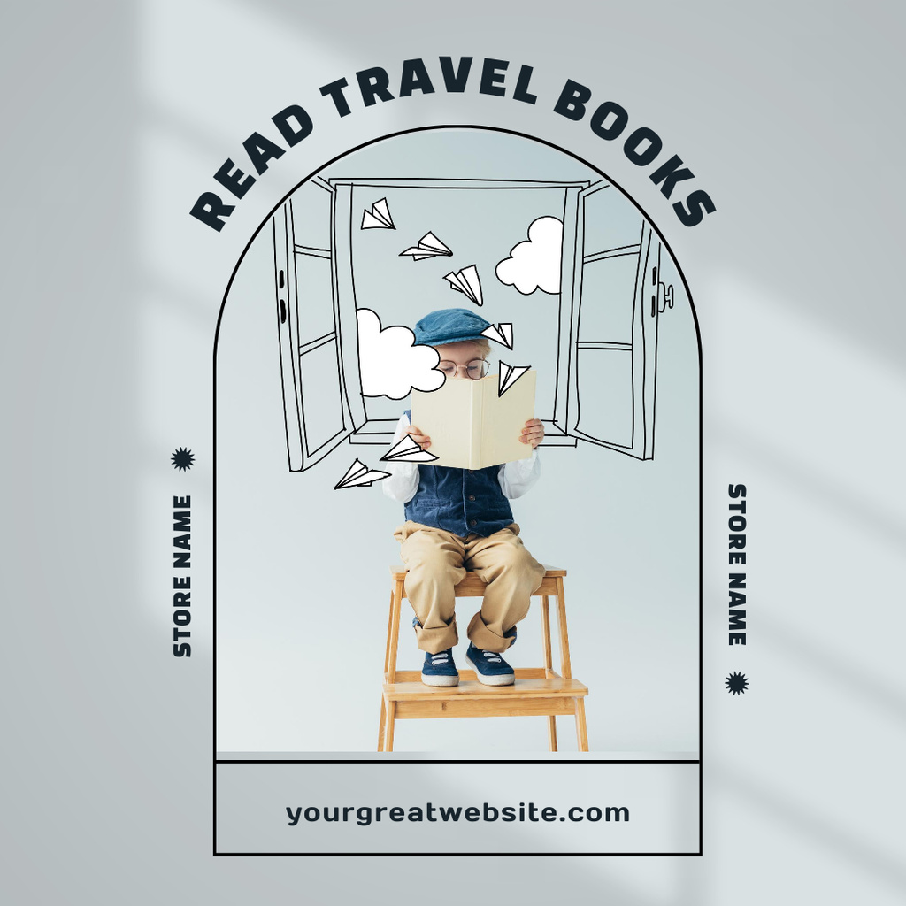 Travel Books Reading Inspiration with Reader on Chair  Instagramデザインテンプレート