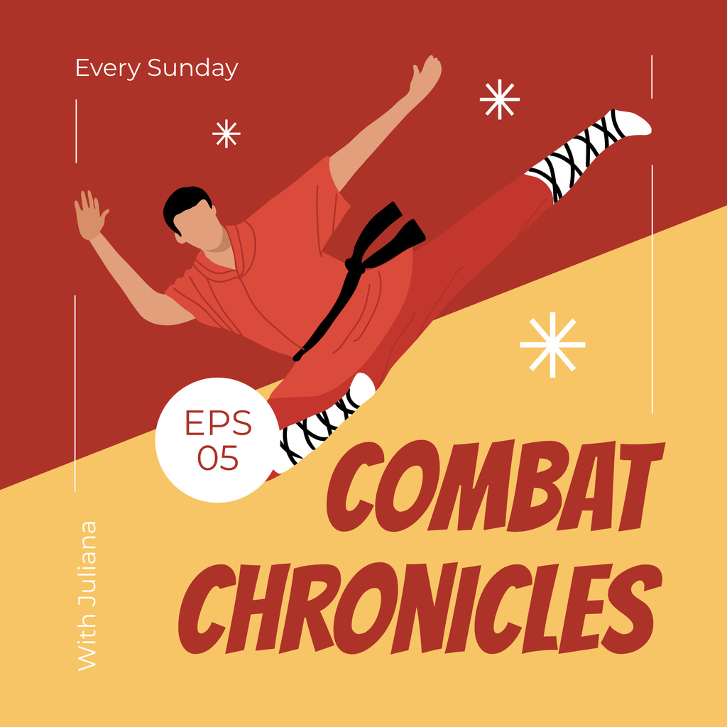 Episode about Martial Arts with Illustration of Combat Podcast Cover Design Template